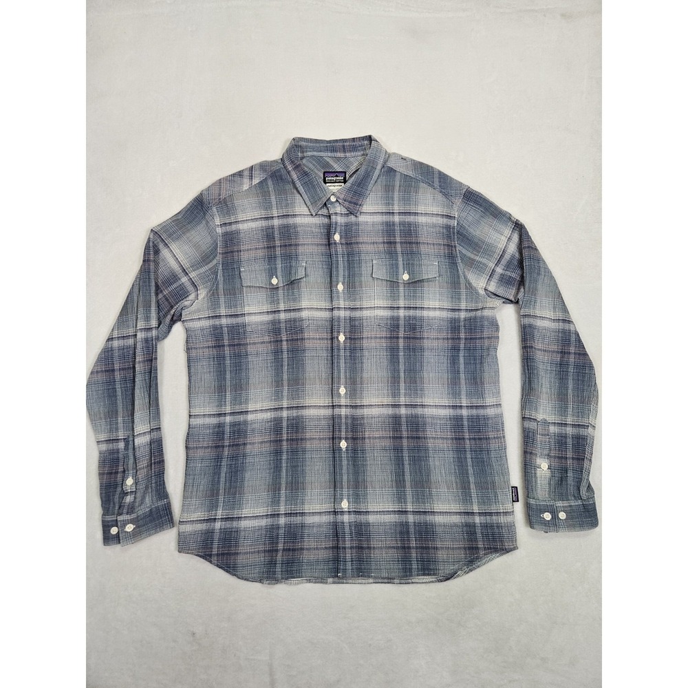 Patagonia Shirt Men's‎ Large Blue Plaid A/C Steersman Tartan Preppy Outdoor